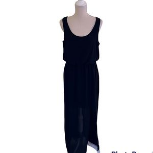 Lush Black Chiffon Sleeveless Maxi Dress with Slit XL